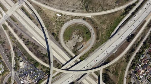 Drone footage of top view of Highway road junctions.