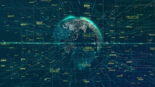 Futuristic Data Network with Rotating Digital Earth Globe