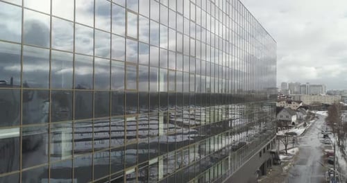 Modern Office Aerial View of Building Glass Skyscraper Business Center View From Height Reflections
