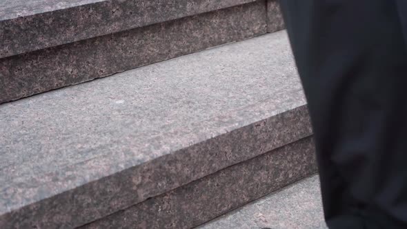 Tracking Shot Male Feet in Elegant Black Leather Shoes Walking Upstairs ...