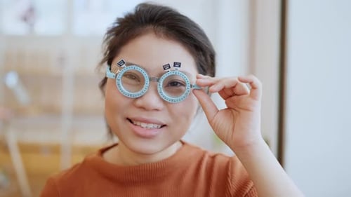 Woman Testing Eye Exam Lens Close Up