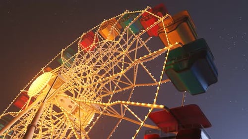 Night Ferris Wheel Rotating with Bright Festive Lights