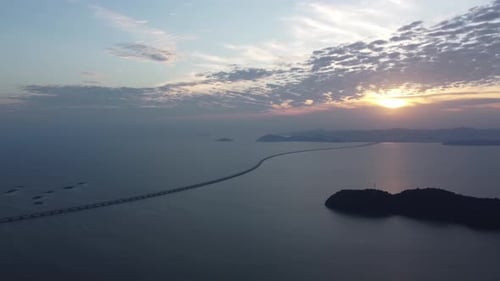Panning view of beautiful sunset of architecture Penang Second Bridge