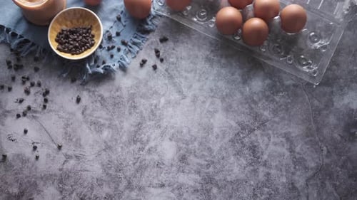 Baking Cake with Ingredient on Black Background