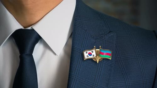 Businessman Friend Flags Pin South Korea Azerbaijan