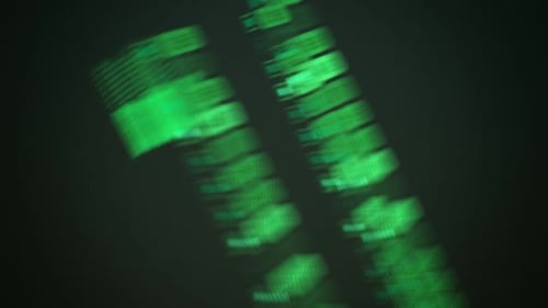 Advanced futuristic graphic interface. Displays abstract diagrams and charts.