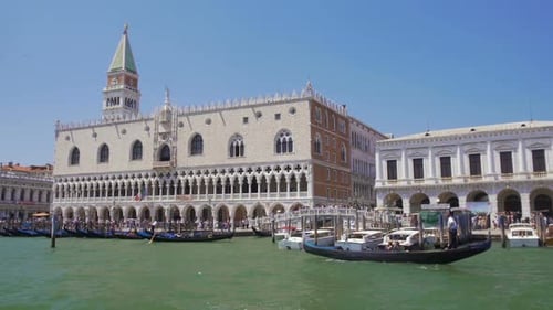 Gondolas Sailing Near Famous Doge's Palace, Venice Sightseeing, Boat Tour