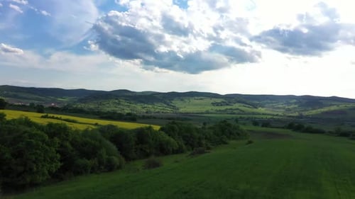 Aerial Images Over The Field With Rapeseed And Grass