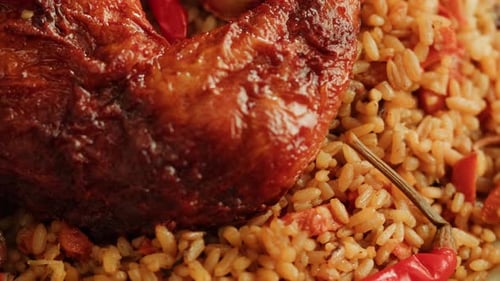 Kabsa Closeup Rice and Meat Dish Saudi Arabia National Traditional Food