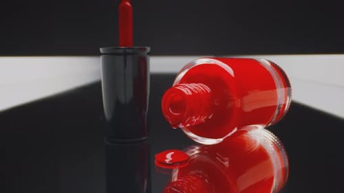 Vibrant Red Nail Polish Spill on Black Surface