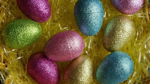 Glittery Easter Eggs in Decorative Basket