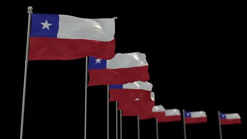 Realistic Chilean Flags Waving Seamlessly on Black Background