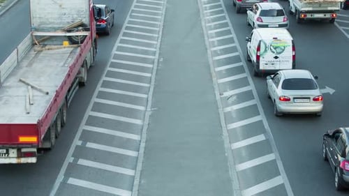 Heavy Traffic In A Big City, Asphalt, Two Lanes, Time Lapse