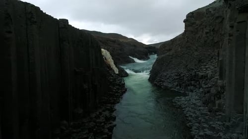Epic Aerial View of the Studlagil Basalt Canyon Iceland