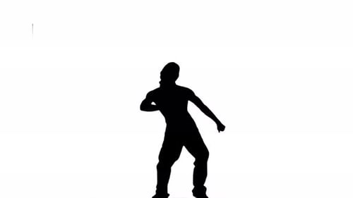Ein Silhouette-Mann tanzt lässig vor weißem Hintergrund