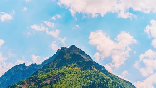 Mountain peaks against cloudy sky