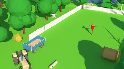 Drone Scans Farm Field 3D Low Poly Animation