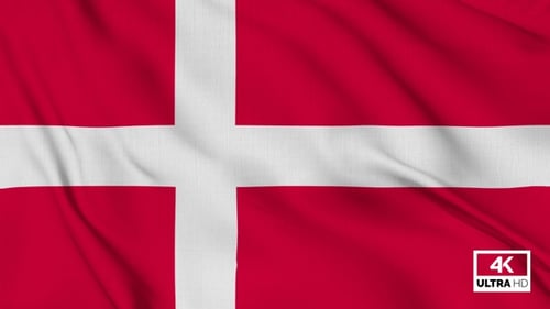 Realistic Danish National Flag Waving in Wind