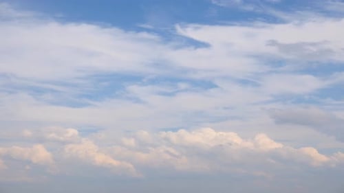 White Clouds Moving on Blue Sky. Beautiful Nature Background. Weather Concept. Timelapse Close Up
