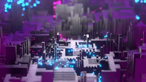 Moving futuristic structures. Camera rotation around futuristic constructions. Seamless animation.