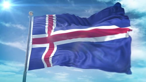 Realistic 3D Animation of Iceland Flag Waving