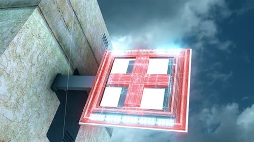 Futuristic Glowing Pharmacy Sign 4k