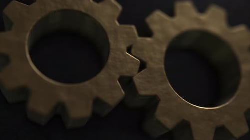 3D Rotating Golden Gears Mechanical Motion Background