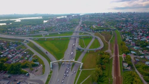 Hyperlapse City Street Intersection Traffic Circle Roundabout in Novosibirsk