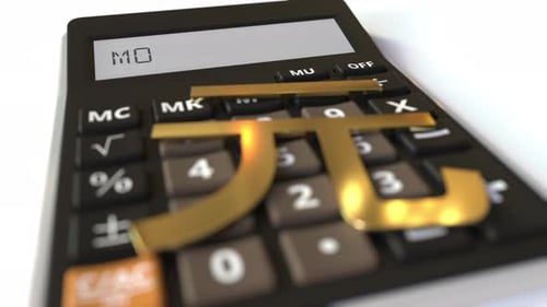Calculator with Golden Chinese Yuan Symbol and Mortgage Text Animation