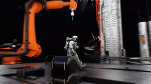 Astronaut geht auf dem Schiff