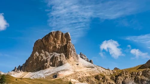 Time Lapse of Dolomites Mountain Averau with Small White Cloud Italy