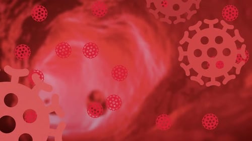 Animated Virus Cells Flowing Through a Red Bloodstream