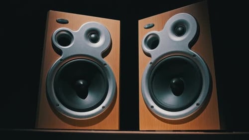 Audio Speakers Vibrate From Sound Bass in Slow Motion on Black Background