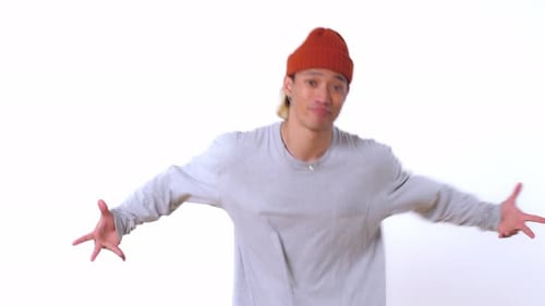 Happy Man Dancing On A White Background