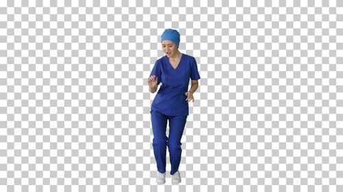 Smiling female medical doctor in blue, Alpha Channel