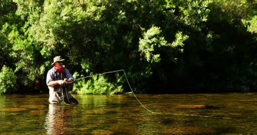 Man fly fishing in river