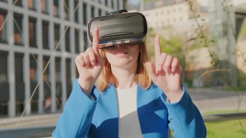 Woman Using VR Headset Outdoors