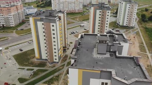 Aerial View of Colorful Apartment Buildings and Playground