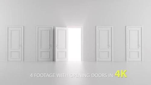 Minimalist White Doors Opening to Bright Light or Green Screen Reveal