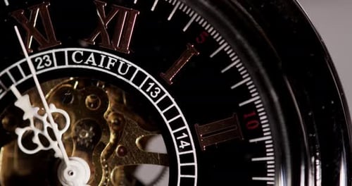 Macro Shot of Elegant Black Clock with Gears