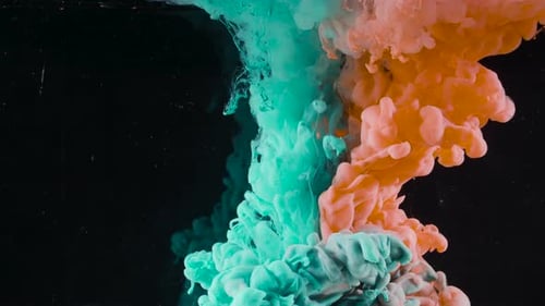 Abstract Teal and Peach Ink Swirl