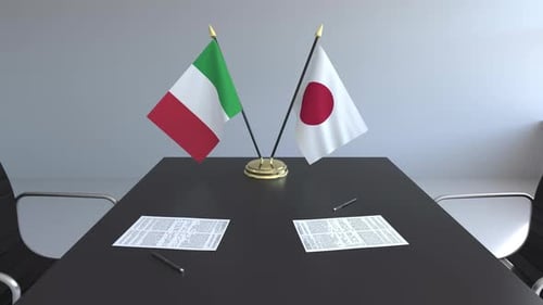 Italy and Japan Flags Displayed at Corporate Meeting