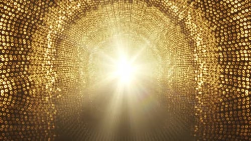Shining Golden Particle Tunnel Background with Light Rays