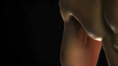 Close Up on Bicep Muscles of a Professional Bodybuilder.