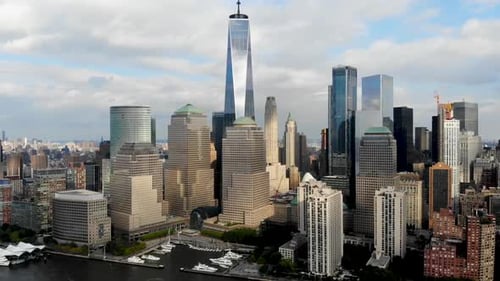 Aerial View of Manhattan Skyline, with World Trade Center, New York, USA.