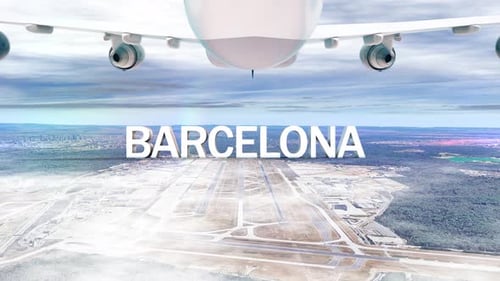 Avião comercial sobre nuvens chegando à cidade de Barcelona