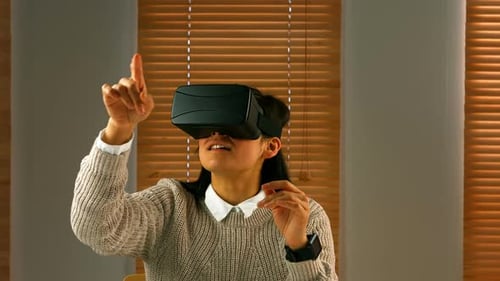 Woman Using VR Headset Indoors