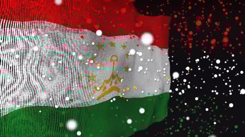 Tajikistan Flag Waving with Digital Particle Effect