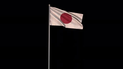 Realistic Waving Japan Flag on Alpha Channel with Pole
