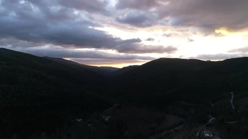 Picturesque Mountain Valley at Sunset Aerial View